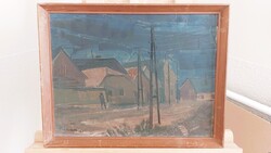 Szignózott (Csákvári Nagy Lajos?) utcakép festmény 42x33 cm kerettel