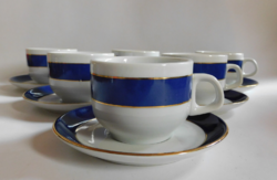 Alföldi retro kék csíkos kávéskészlet - 6 szett kávéházi porcelán