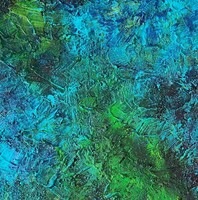 Kortárs Absztrakt Mű – Zöld, Türkiz és Sötétlila Harmónia (50×60 cm)