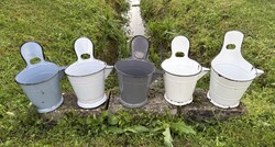 Zománcos rocskák rocska sajtár zsétár fejővödör, nosztalgia paraszti dekoráció