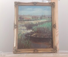 (NBL2) 2 db érdekes kis tájkép festmény egyik szignózott 22x29 cm kerettel