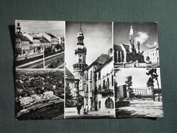 Képeslap,Sopron,mozaik,templom,tűztorony,üdülő,szálló,utca látkép,részlet,1968-