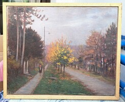 Csiky S. jelzéssel: Fasor, sétáló alakkal (olaj-vászon)