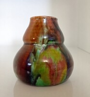 Régi mezőtúri art deco csurgatott mázas kerámia váza ibolyaváza 7 cm