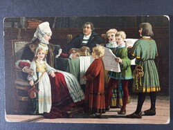 Antik művészi képeslap Stengel Luther családja körében