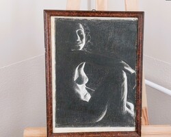 (NBL2) Régi akt grafika valamilyen nyomott pecsétes papíron 30x40 cm kerettel