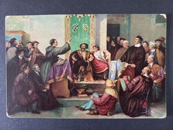 Antik művészi képeslap Stengel 29137 Lipcsei disputa Luther Márton