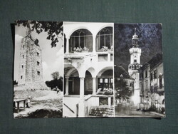 Képeslap,Sopron,mozaik,Károly kilátó,tűztorony,múzeum,utca látkép,részlet,1965-
