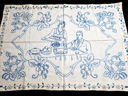 Régi kézzel hímzett konyhai falvédő, fali kép 81 x 55 cm