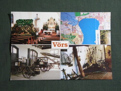 Képeslap,Vörs,mozaik,templom,tűzoltó,Balaton halász múzeum,térképes, látkép,részlet,1985-