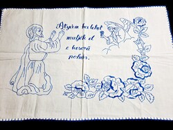Régi kézzel hímzett konyhai falvédő, fali kép 78 x 50 cm