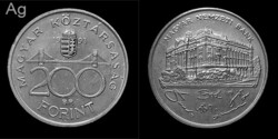 EZÜST 200 FORINT 1993 Magyar Nemzeti Bank - látképével és vezetői aláírásokkal