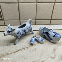 Retro kézzel festett kerámia hamutál, tehén alakú kancsó, 2 db kicsi klumpa, dísztárgy eladó!