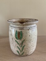 Régi mázas kerámia csupor népi motívummal