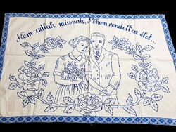 Régi kézzel hímzett konyhai falvédő, fali kép 79 x 50 cm