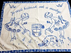 Régi kézzel hímzett konyhai falvédő, fali kép 79 x 58 cm