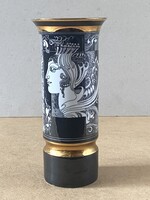 SZÁSZ ENDRE, JELZETT HOLLÓHÁZI PORCELÁN VÁZA 20 CM