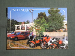 Képeslap,Velence,Velencei tó,Lidó étterem,autó,motorkerékpár látkép,részlet, 1988-