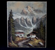 Alpesi táj,  60x50 cm-es  olaj-vászon festmény, kiváló állapotban