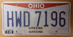 USA amerikai rendszám rendszámtábla HWD 7196 Ohio