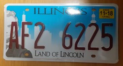USA amerikai rendszám rendszámtábla AF2 6225 Illinois Land of Lincoln