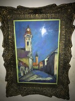 Nagybányai utca. Antik festmény, gyönyörű antik keretben. Jelzett. Ismeretlen alkotó.