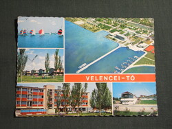 Képeslap,Velence,Velencei tó,kikötő,strand,hotel,szálló,üdülő,vitorlás hajó látkép,részlet, 1975-