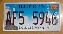 USA amerikai rendszám rendszámtábla AF5 5946 Illinois Land of Lincoln