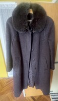 Vintage Woolmark ‘Baruch’ női gyapjú télikabát szőrme gallérral