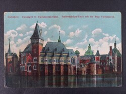Antik képeslap - Budapest Városligeti tó a Vajdahunyad-várral 1915-ből