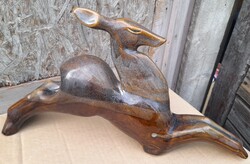 Art deco mázas kerámia kandalló dísz őz figura 43cm