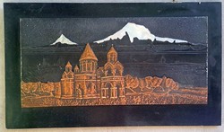 Nagyméretű Orosz,szláv iparművész falkép, fém fa Mérete: 40x68 cm.