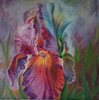 Antyipina Galina: Írisz lányok - Carol Cavalaris művei alapján, olajfestmény, vászon, 58×58cm