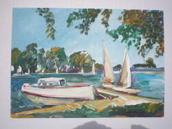 BALATON , VITORLÁS , YACHT . CSODÁLATOS , SZÉP FESTMÉNY . -- JELZÉS NÉLKŰL