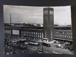 Régi képeslap Düsseldorf Főpályaudvar - közlekedés- buszok - forgalom 1965