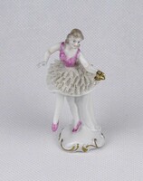 1V328 Antik Capodimonte nápolyi fodros szoknyás balerina porcelán figura 8 cm