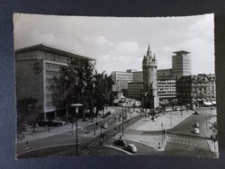 Régi képeslap Frankurt  - közlekedés- buszok - villamos - forgalom 1958