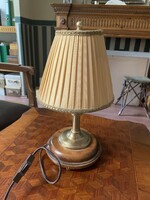Art deco jellegű asztali lámpa, új vezetékkel, kapcsolóval, fa és réz anyagból, új lámpaernyővel