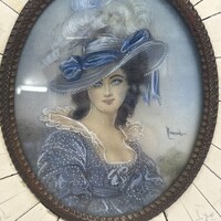 Gyönyörű antik jelzett miniatúra csont keretben!