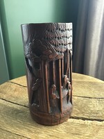 Antik faragott kínai bambusz ecset tartó