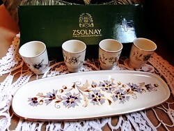 Zsolnay Búzavirág mintás pálinkás / likőrős  szett tálcán
