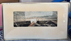 Konstrukció (absztrakt rézkarc) külföldi grafikus, keretezett - Jean-Marie Pirotte, Belgium