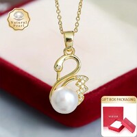 Természetes Édesvízi Gyöngy Hattyú Medál Nyaklánc 14K Aranyozott Nemesfém +Ajándékdoboz Új!