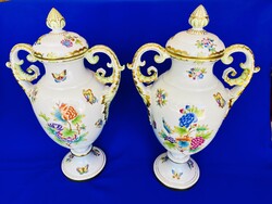 Herendi porcelán Viktória mintás fedeles váza pár  6490/VBO