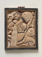 OROSZ USSR, VIZET ÖNTŐ FÉRFI, JELZETT, RETRO KERÁMIA FALIKÉP 17 X 14 CM