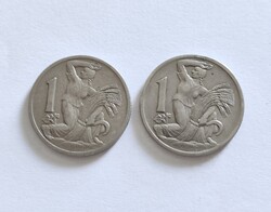 Csehszlovákia 2 x 1 Korona / Korun 1937, 1938.