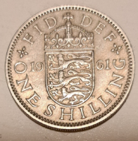 1961. 1 shilling, Angol címer, 3 oroszlán koronás pajzson- fiatal Erzsébet Anglia (625)