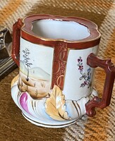 FESTETT, JELZETT, 2 FÜLŰ, ANTIK OROSZ PORCELÁN EDÉNY, MÁR SARLÓ KALAPÁCS JELZÉSSEL 7.8 CM