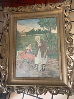 Ritka antik tűgobelin/goblein fa Florentin keretben