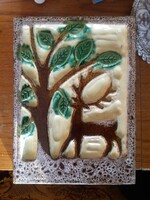 Zsolnay pirogránit falikép kép szarvas mintával 20x28 cm